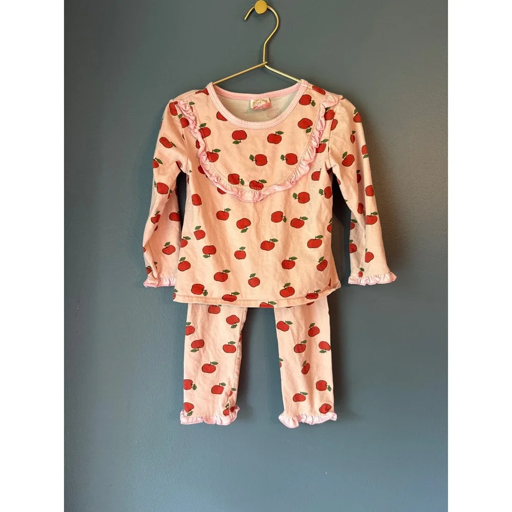 Cecil and Lou Girls Pink Apple Print Ruffle set